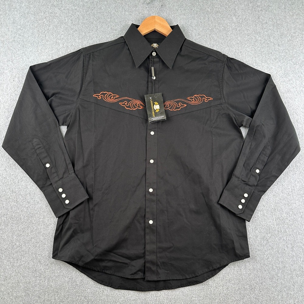 34th London Street Shirt Mens S Black NWT Embroidered Western Pearl Snap Rodeo
